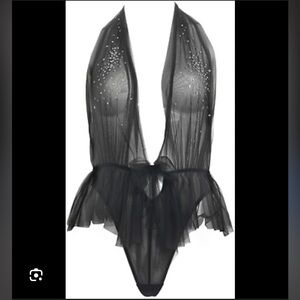Victoria's Secret Black Sheer Rhinestone Teddy